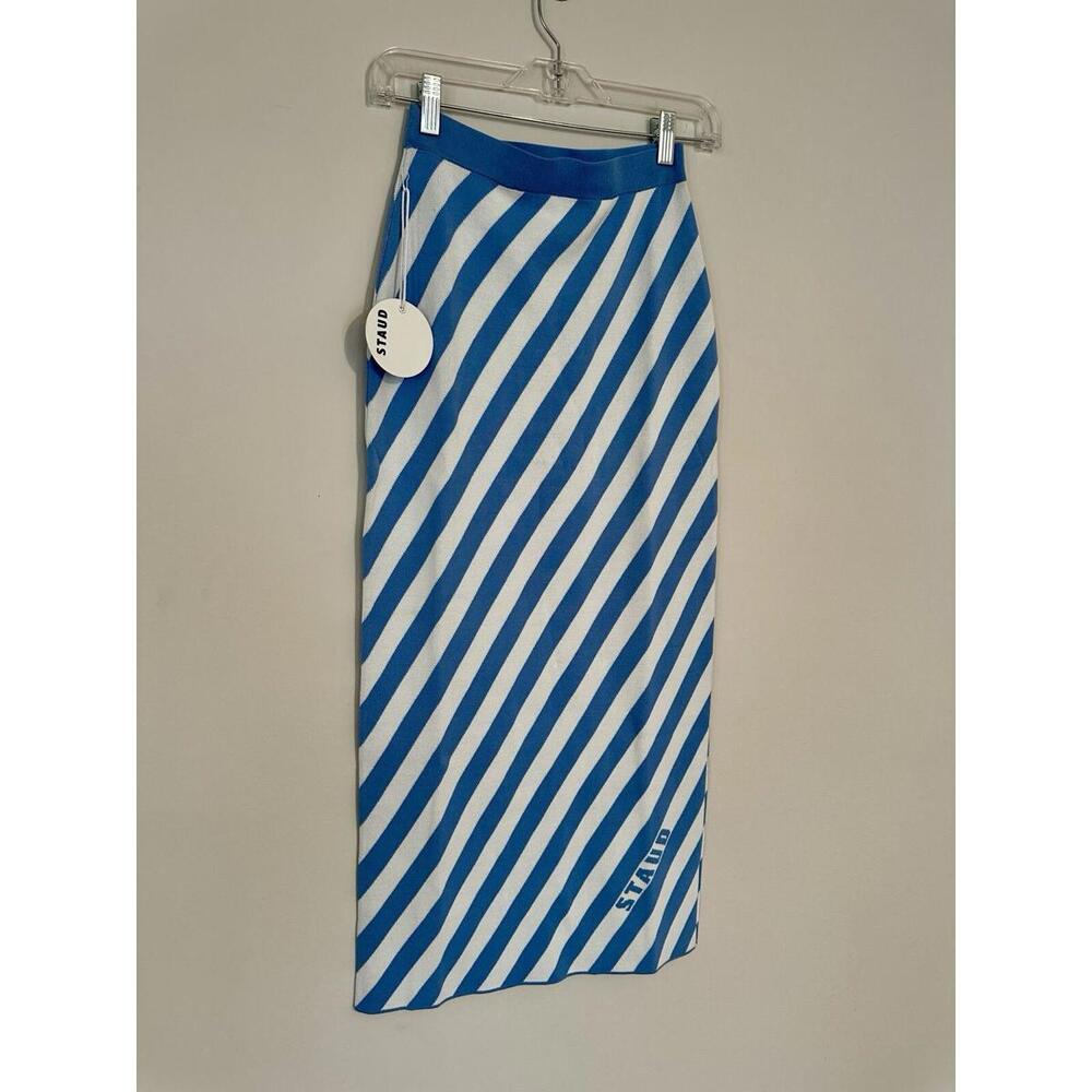NWT $195 Staud Blue Stipe Maxi Giovanni Bodycon Cocktail Runway Skirt Sz L